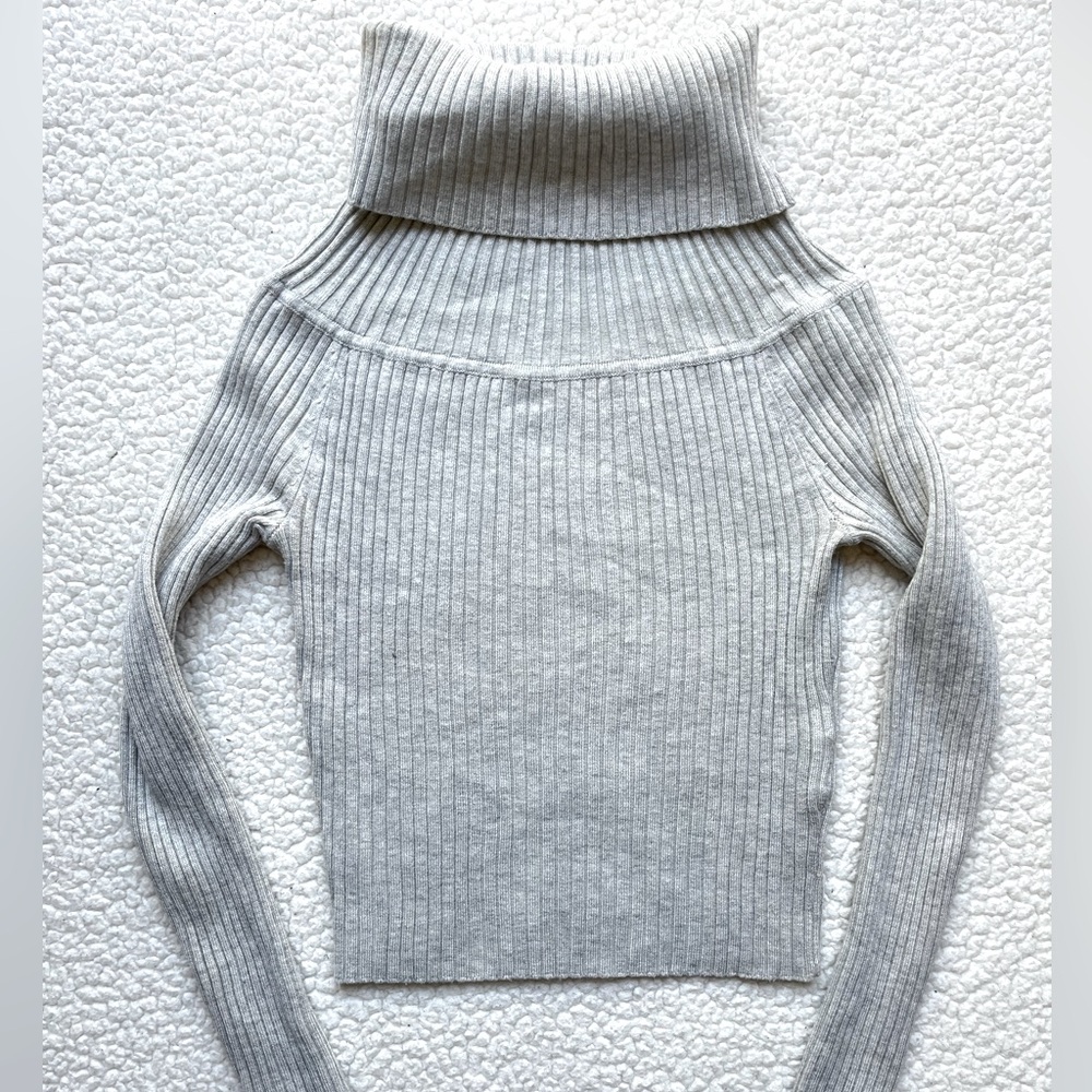 Gray knit cropped turtleneck sweater